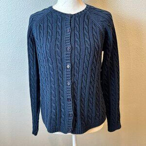 Vtg L.L. Bean Navy Blue Cable Knit Cardigan Sweater S
